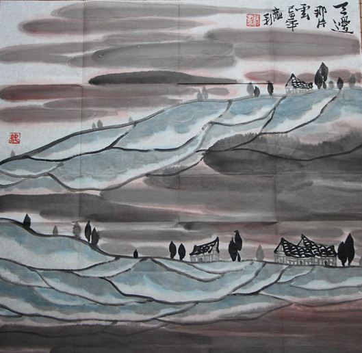 龙影山水画《天边那片云》68cmx68cm