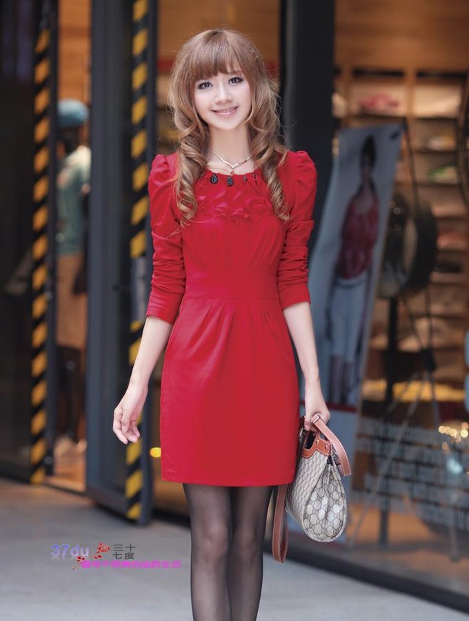 T8218 淑女 针织 长袖 连衣裙（红色）.jpg